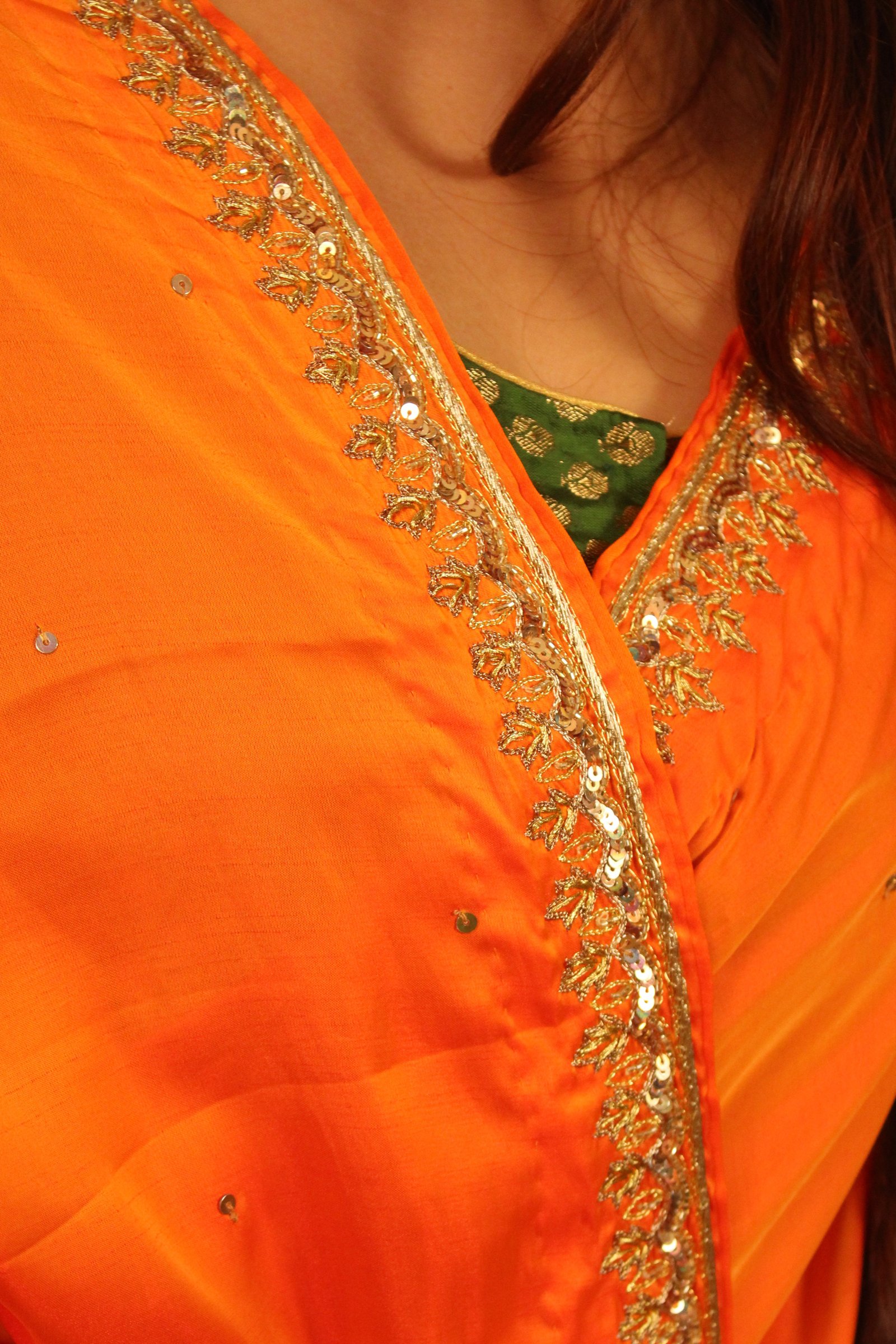 Crepe Silk saree with hand-embroidered Aari work