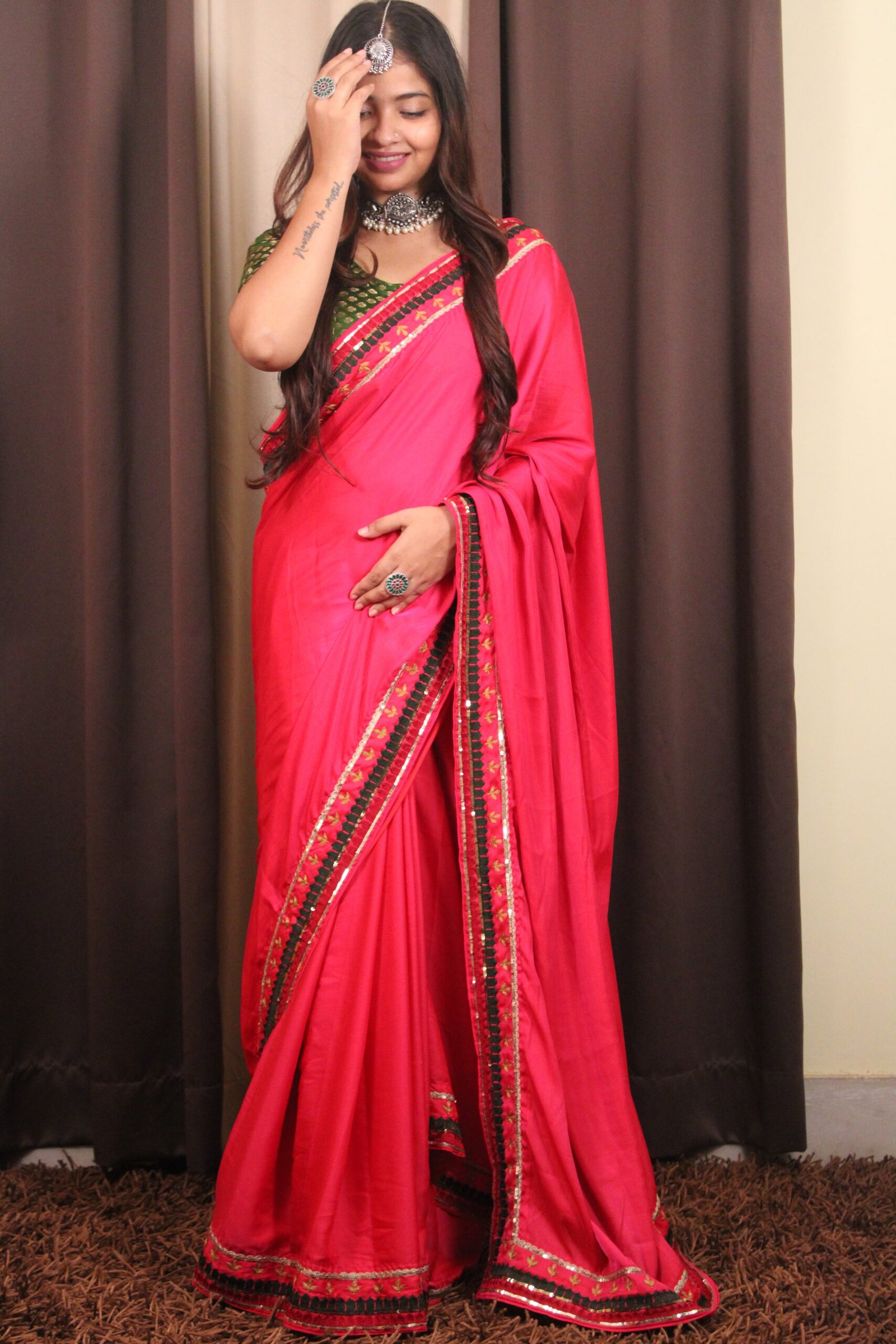 Pure Crepe Silk saree with hand-embroidered mughal work