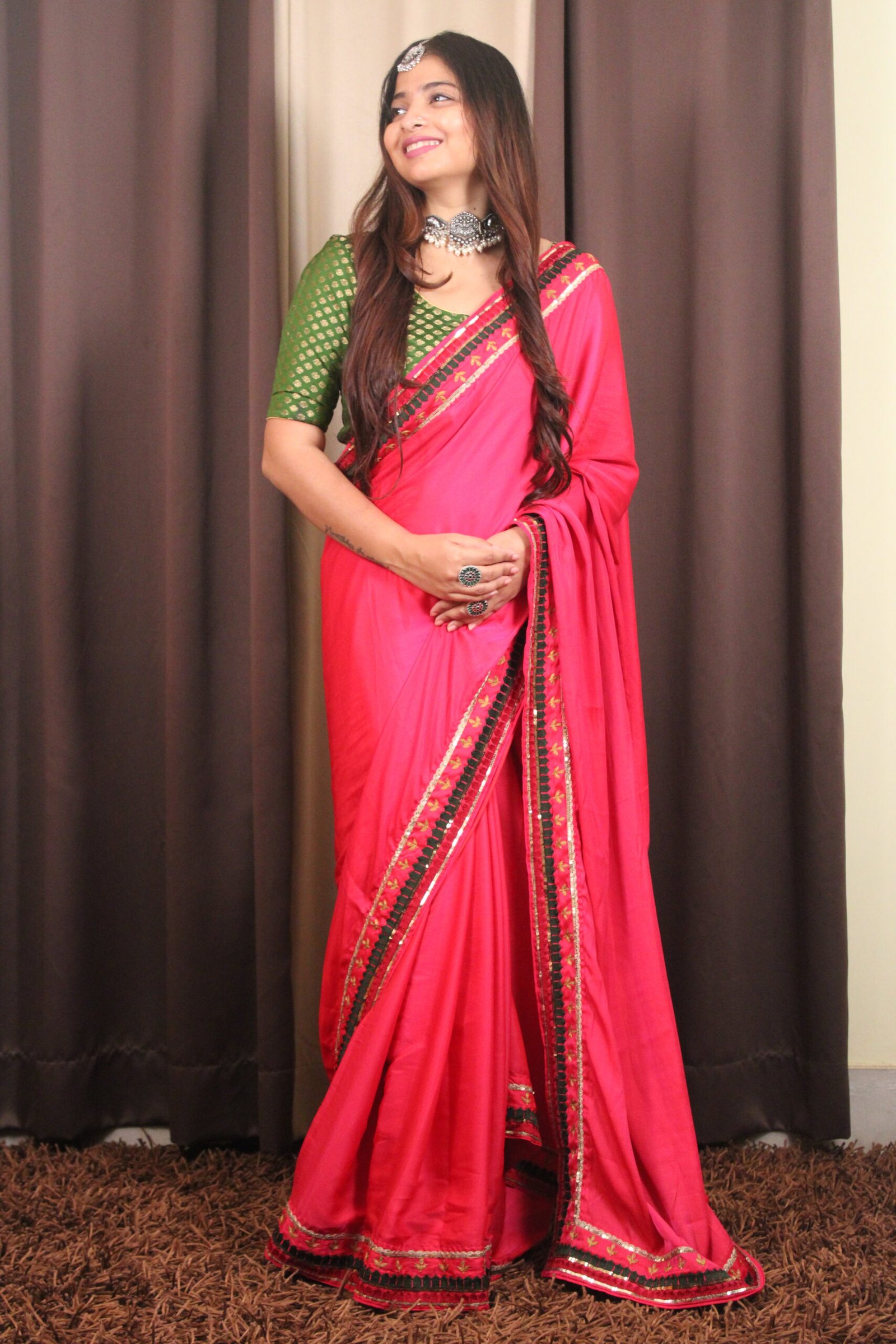 Pure Crepe Silk saree with hand-embroidered mughal work