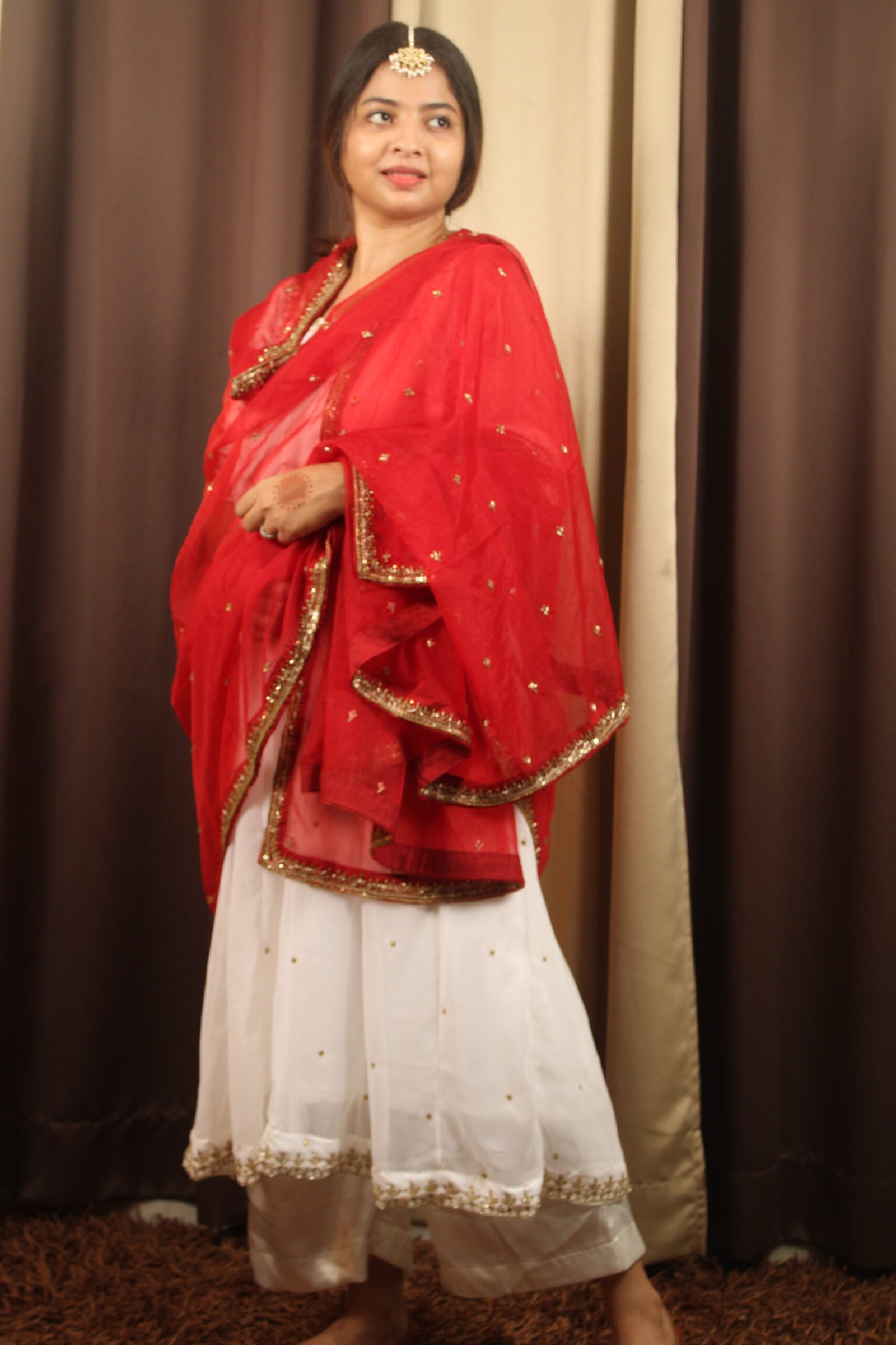 Hand-Embroidered Organza Silk Dupatta