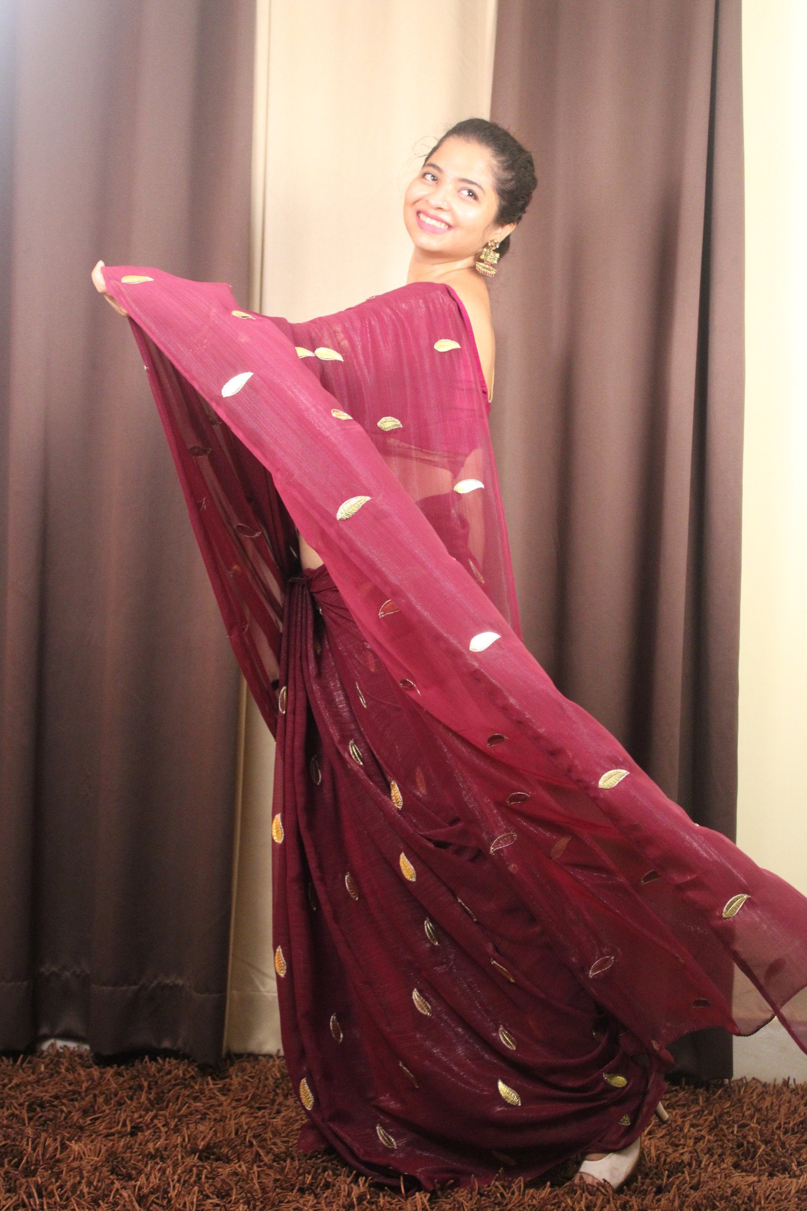 Metal Leaf  Hand-Embroidered Georgette