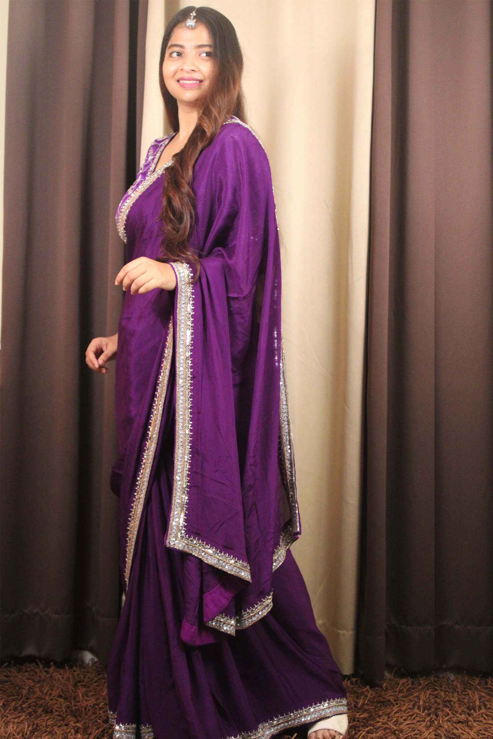 Pure Chinon Silk Saree With Hand-embroidered Zardosi Work