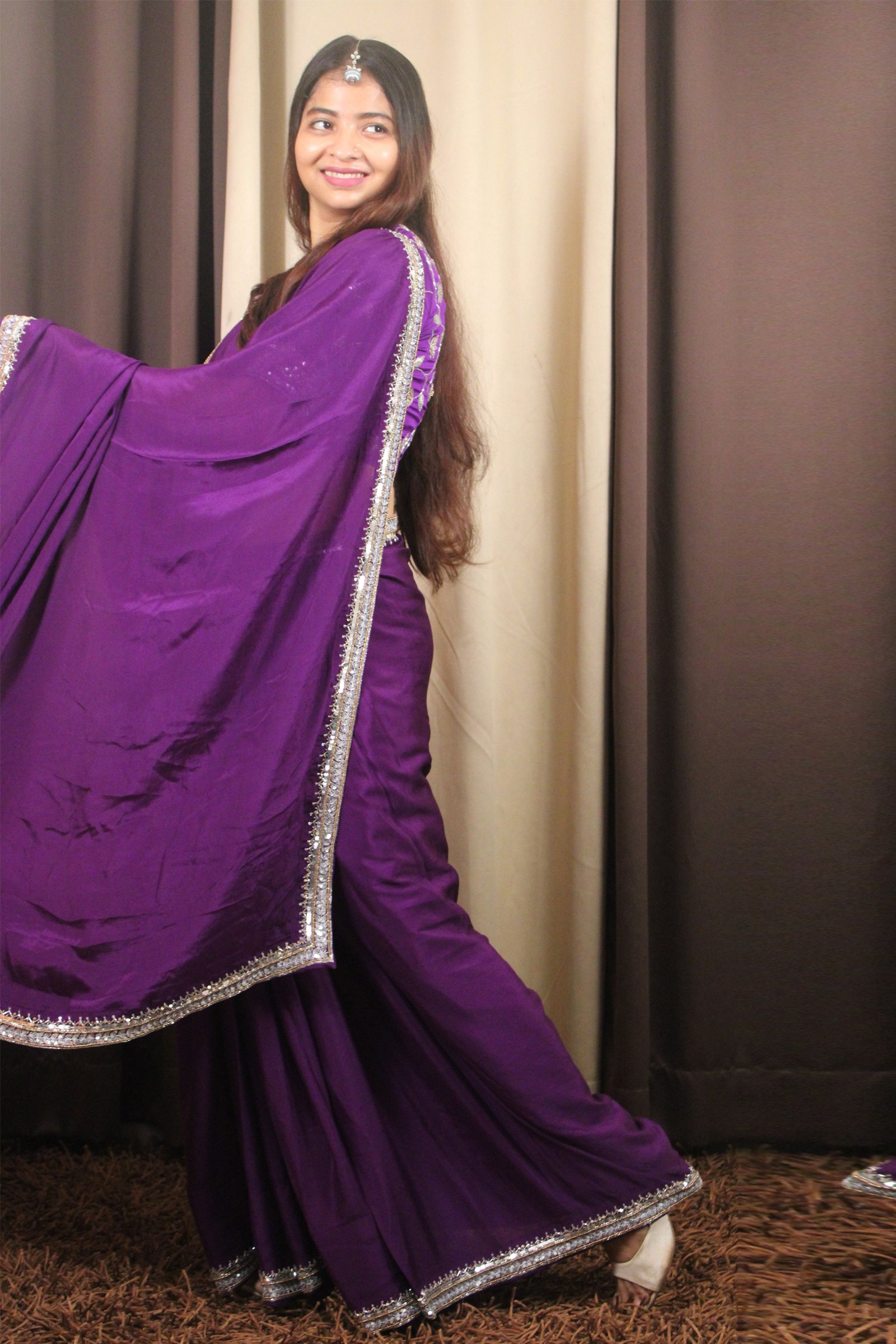 Pure Chinon Silk Saree With Hand-embroidered Zardosi Work