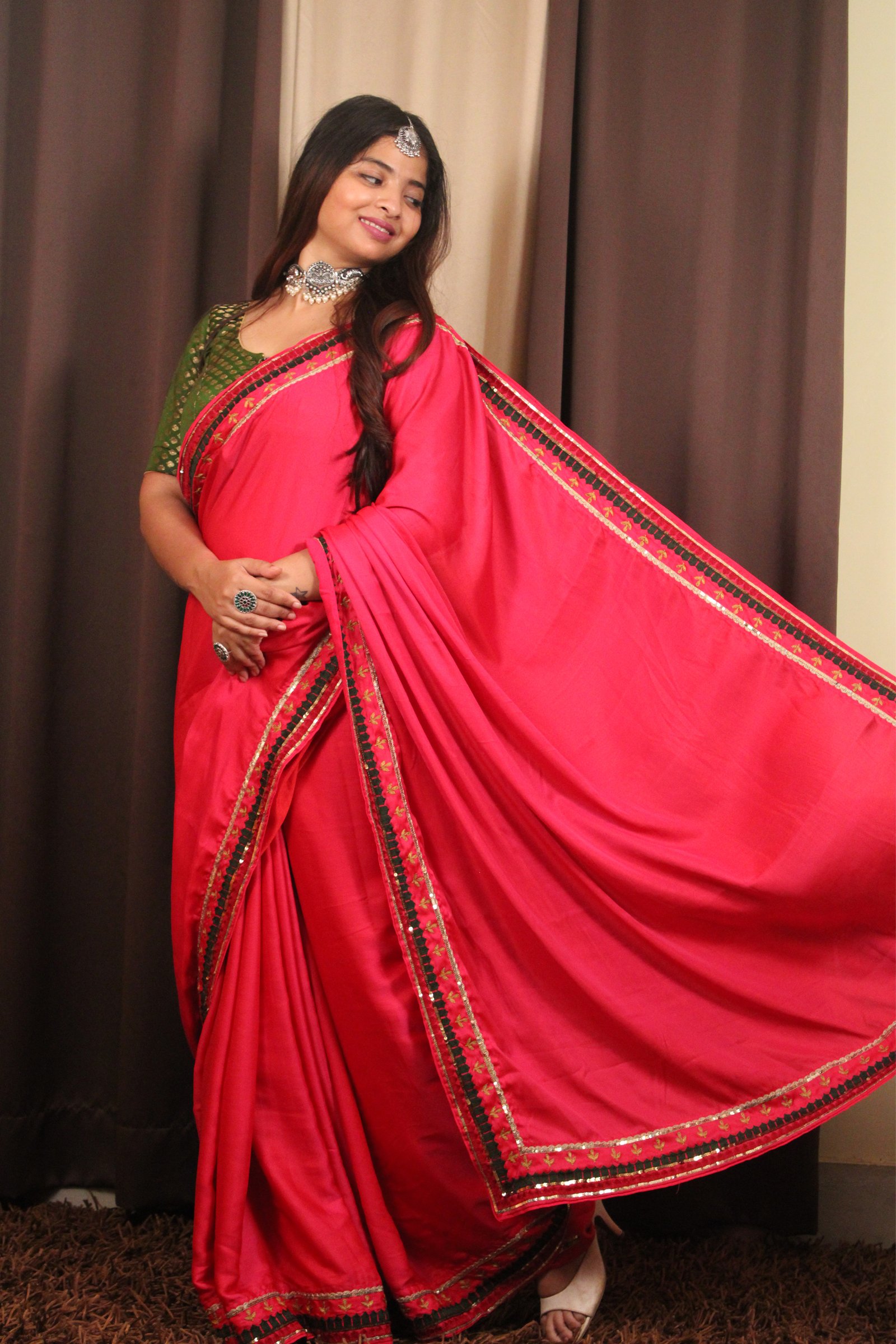 Pure Crepe Silk saree with hand-embroidered mughal work