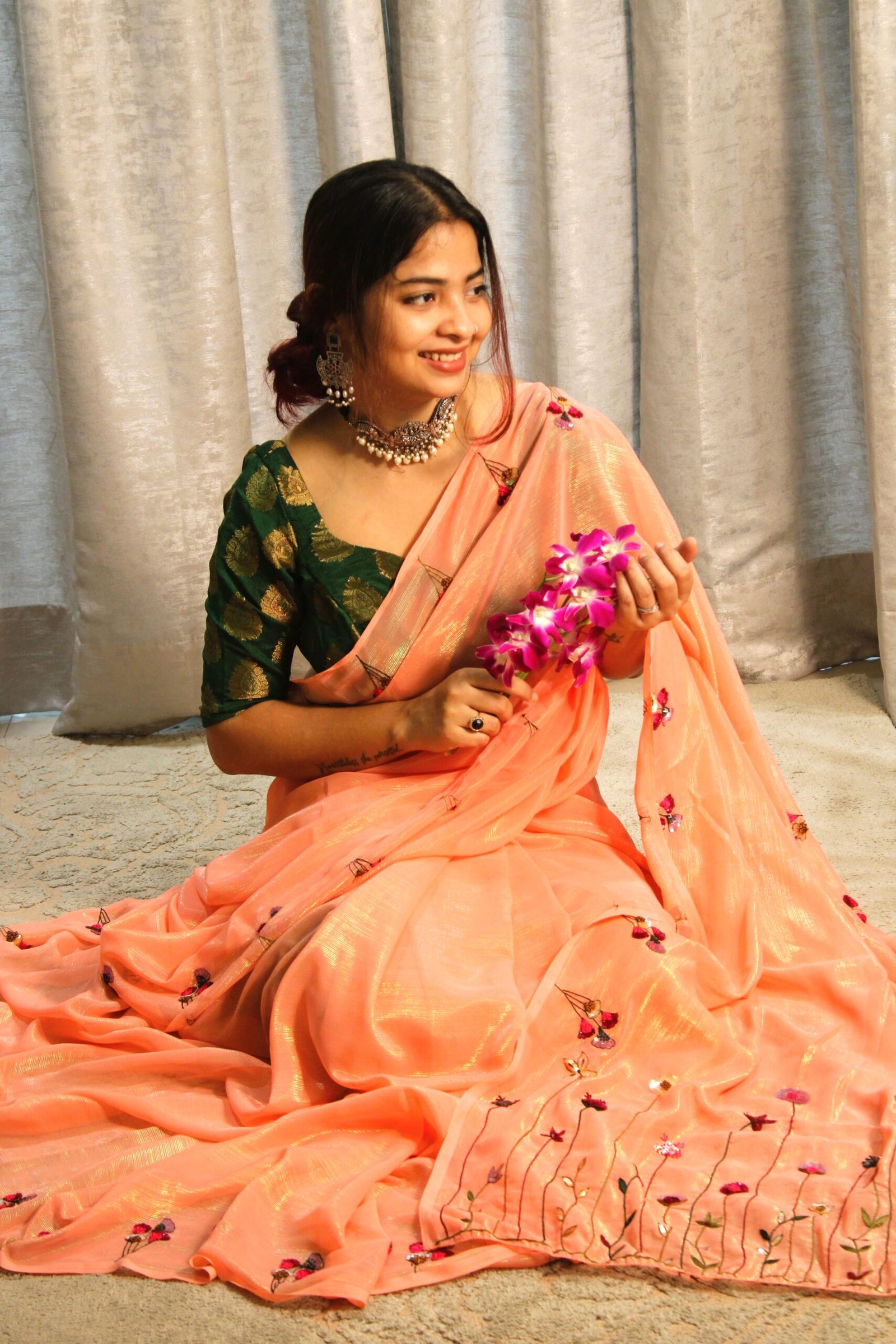 Georgette floral Hand embroidered saree