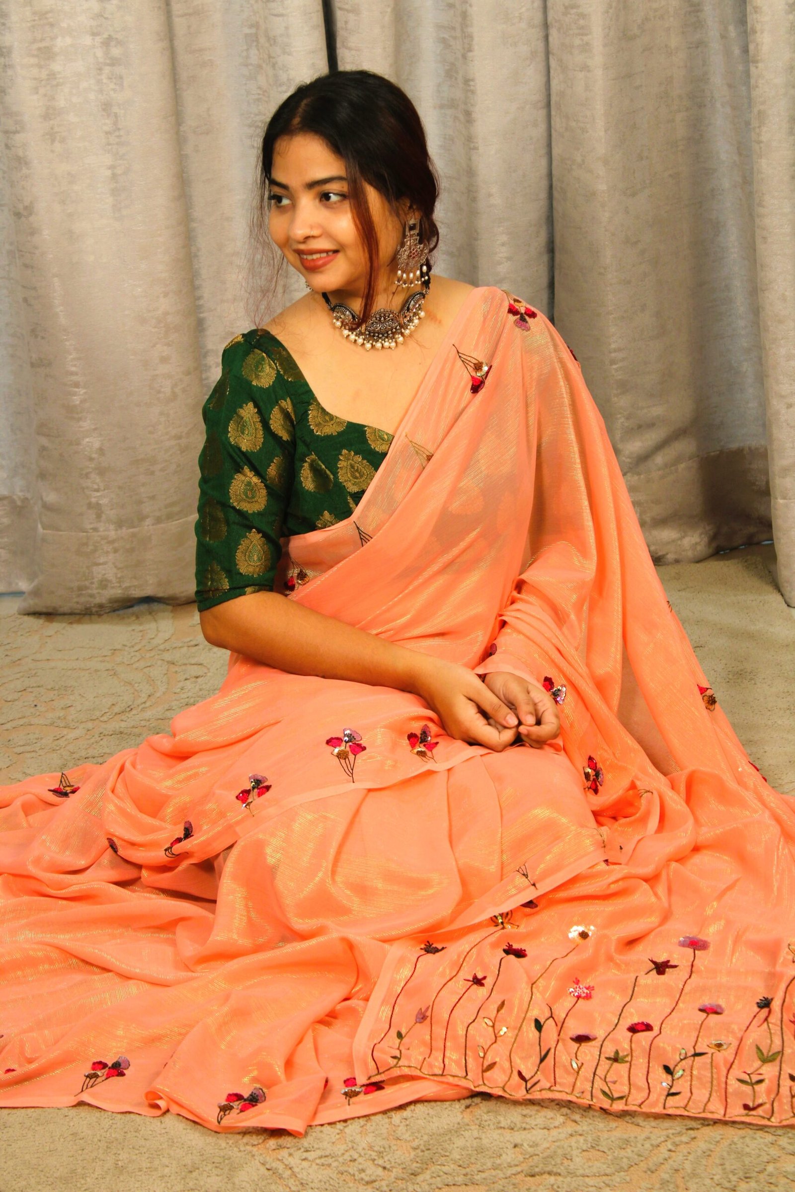 Georgette floral Hand embroidered saree