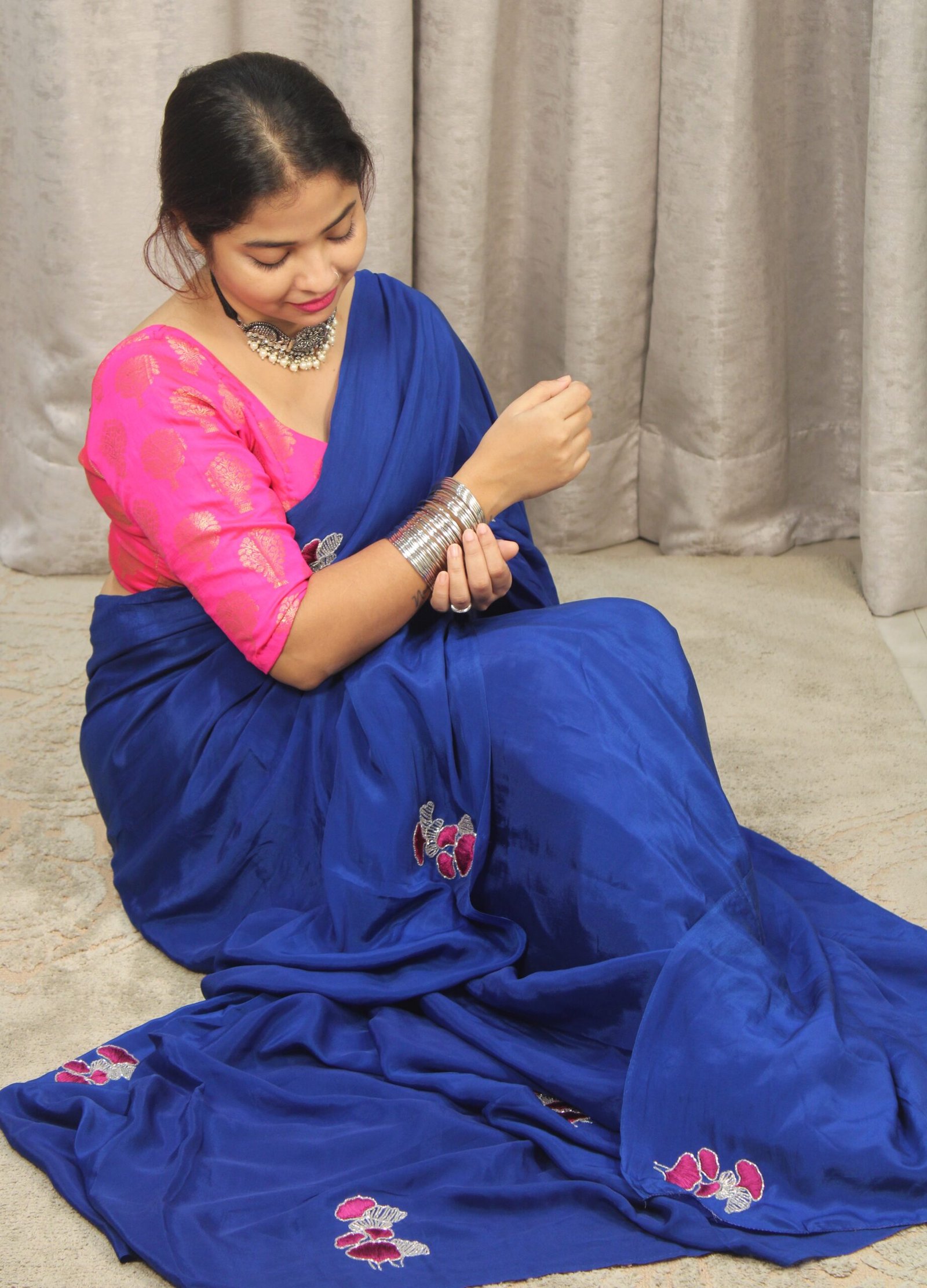 Pure Crepe Silk Hand Embroidered Saree