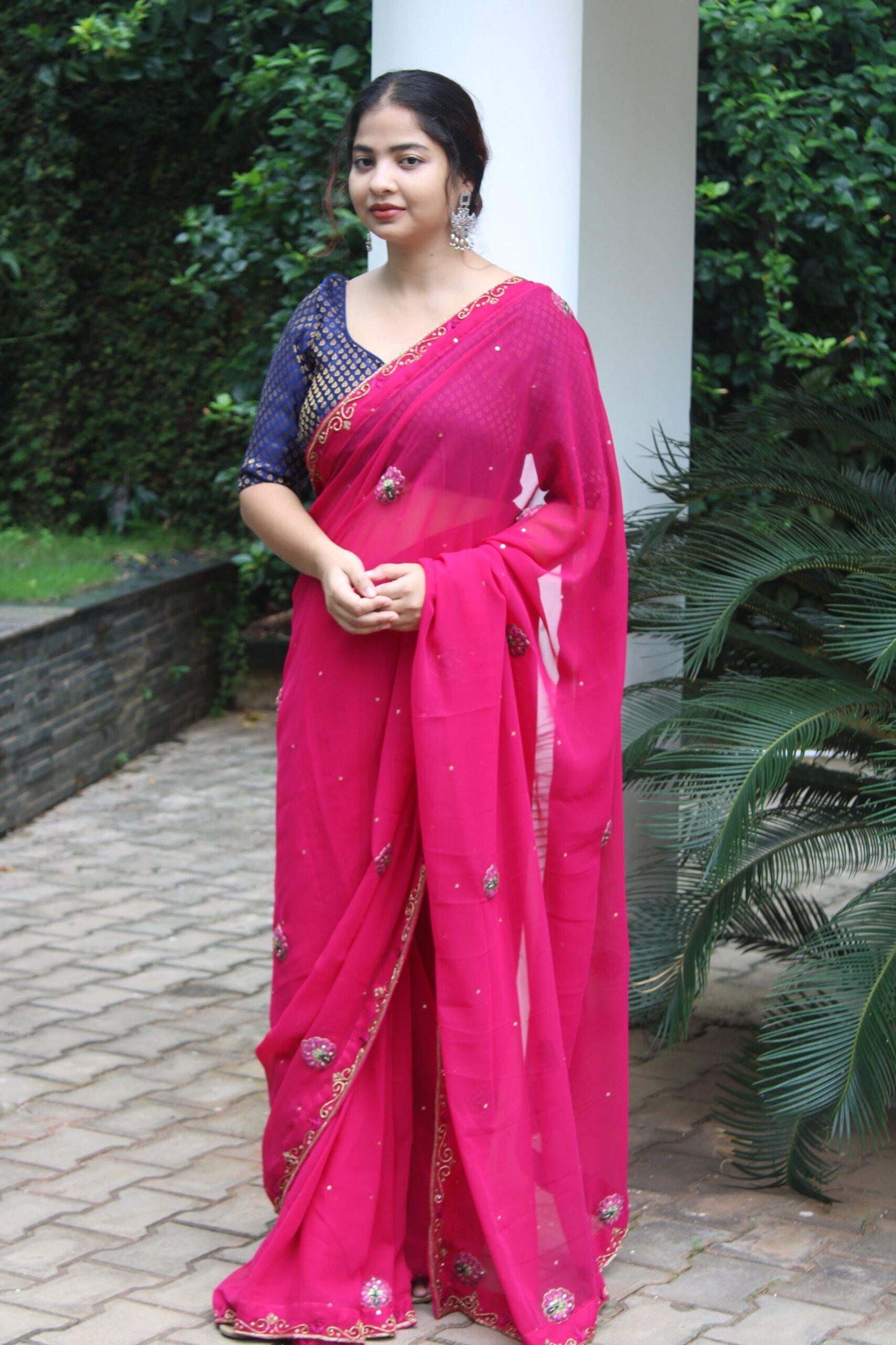 Georgette patch work hand embroidered saree