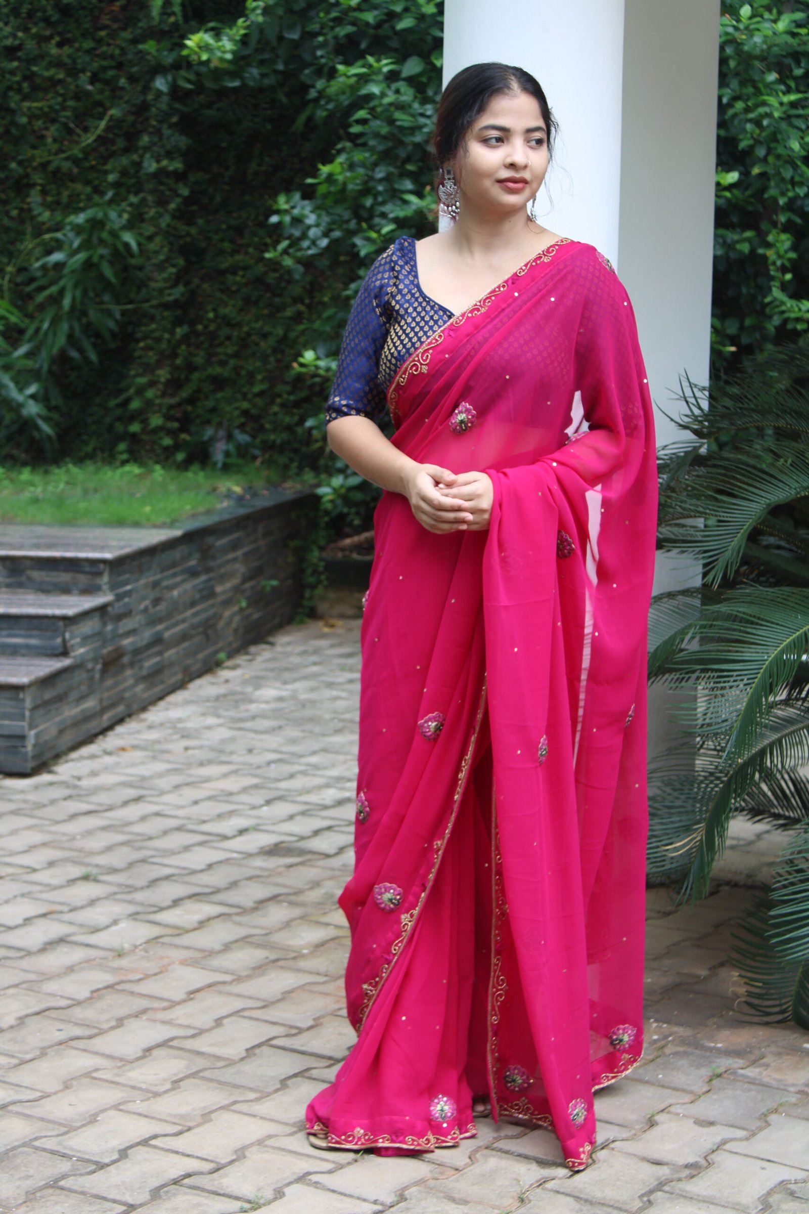 Georgette patch work hand embroidered saree