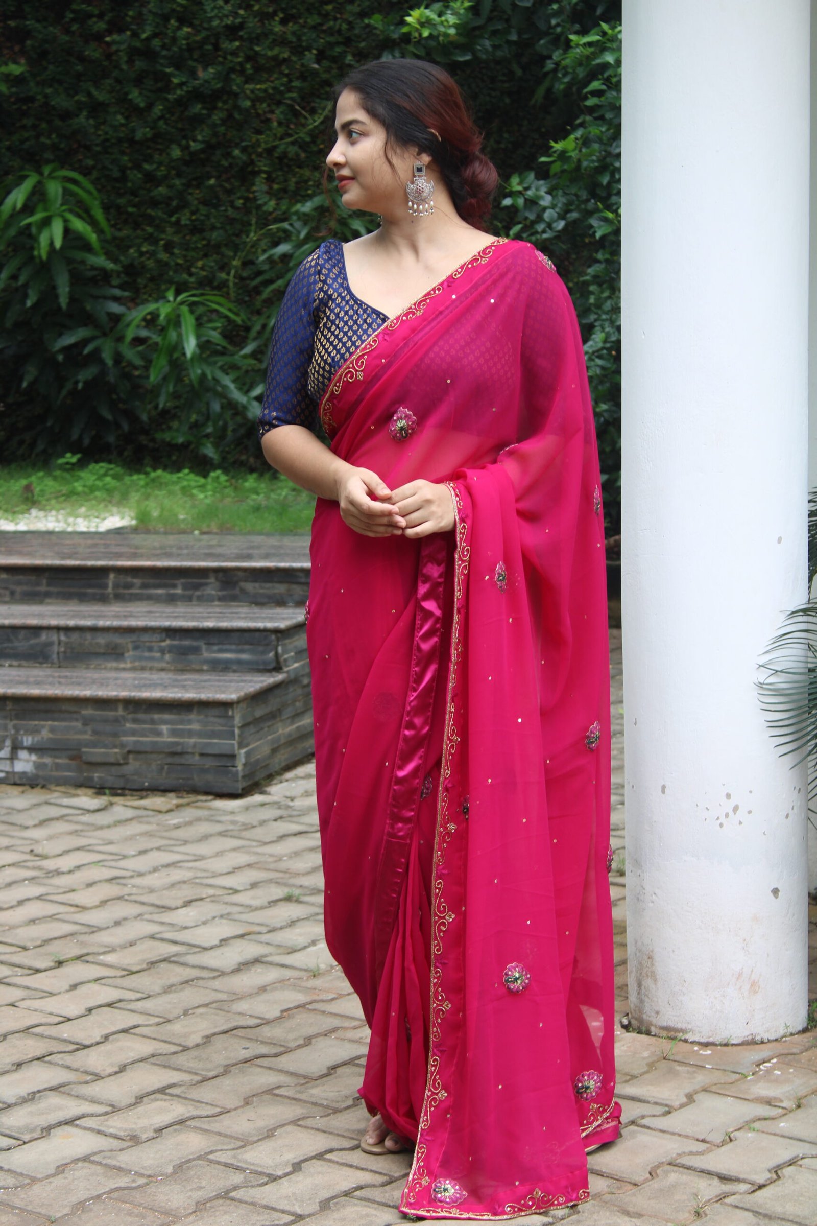 Georgette patch work hand embroidered saree