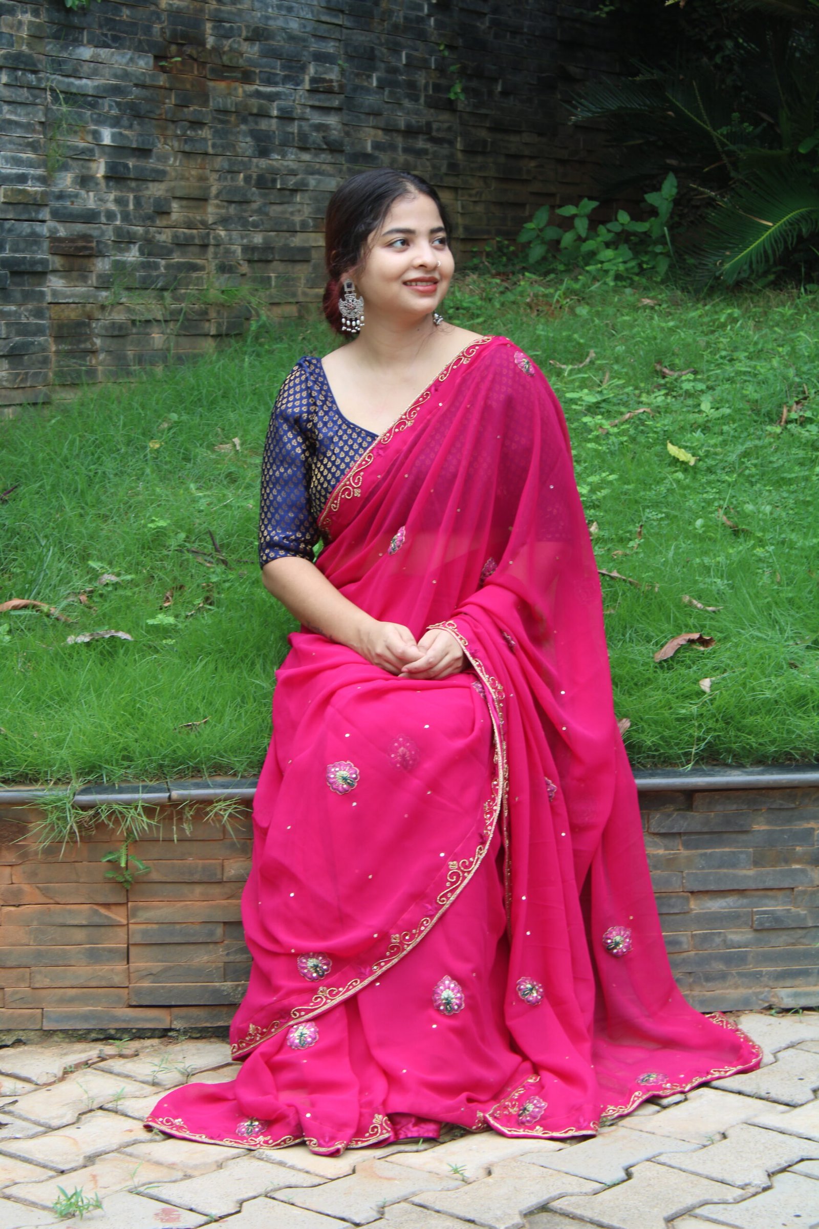 Georgette patch work hand embroidered saree