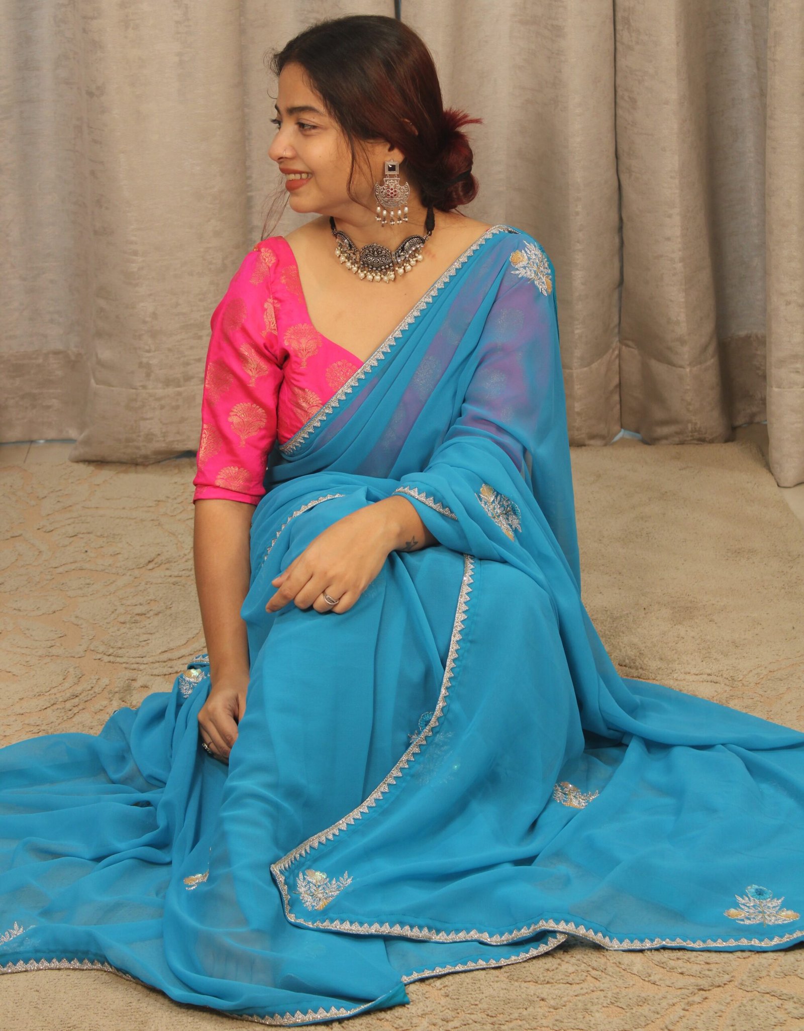 Georgette flower motif saree