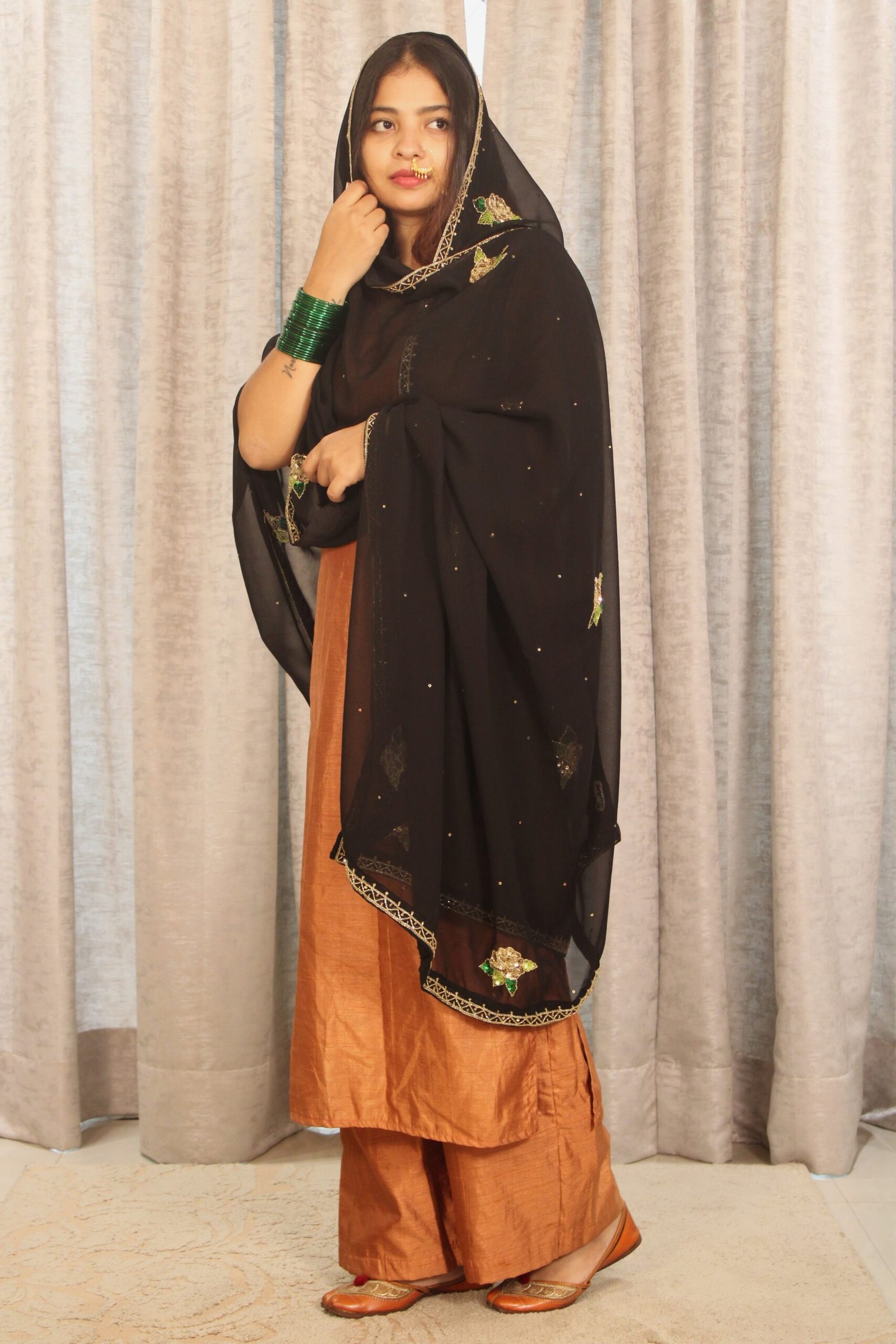 Handmade black dupatta